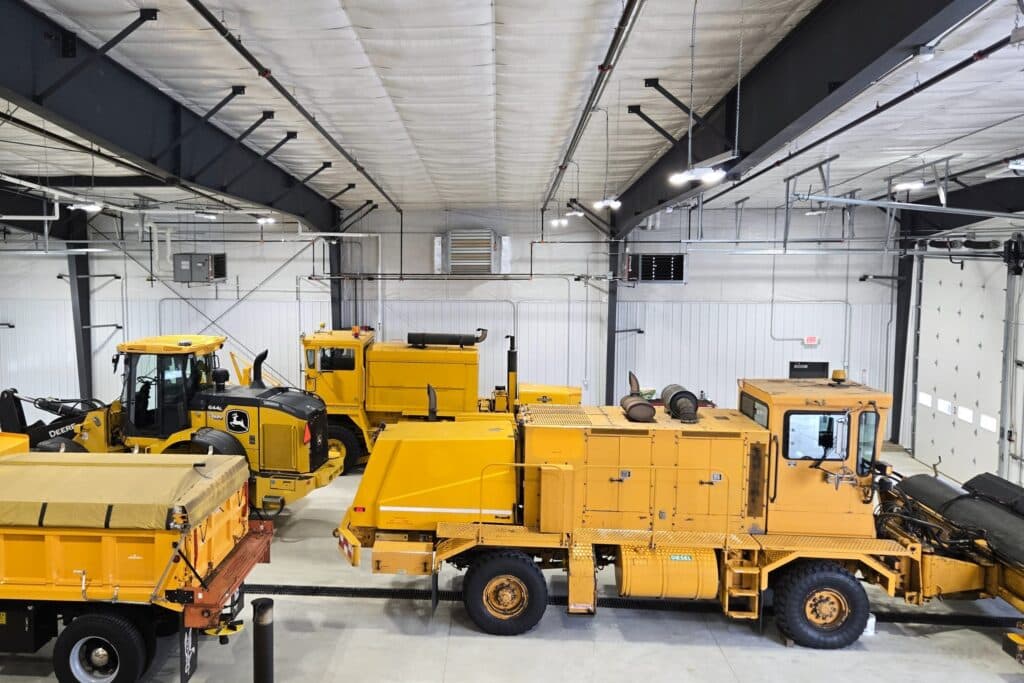 snow removal equipment facility interior at Southwest Minnesota Regional Airport